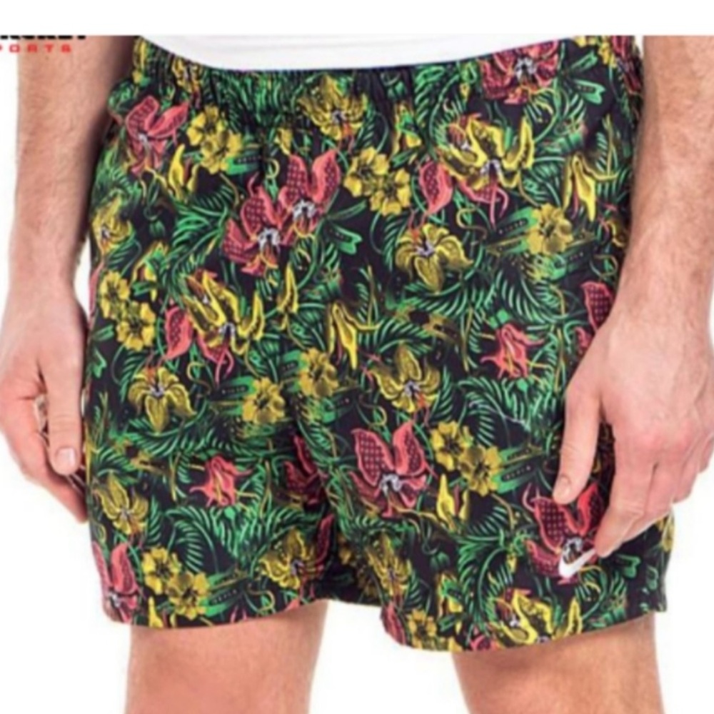 Nike Men's Hawaiian Flow Swim Shorts size Medium Black/Green, Floral